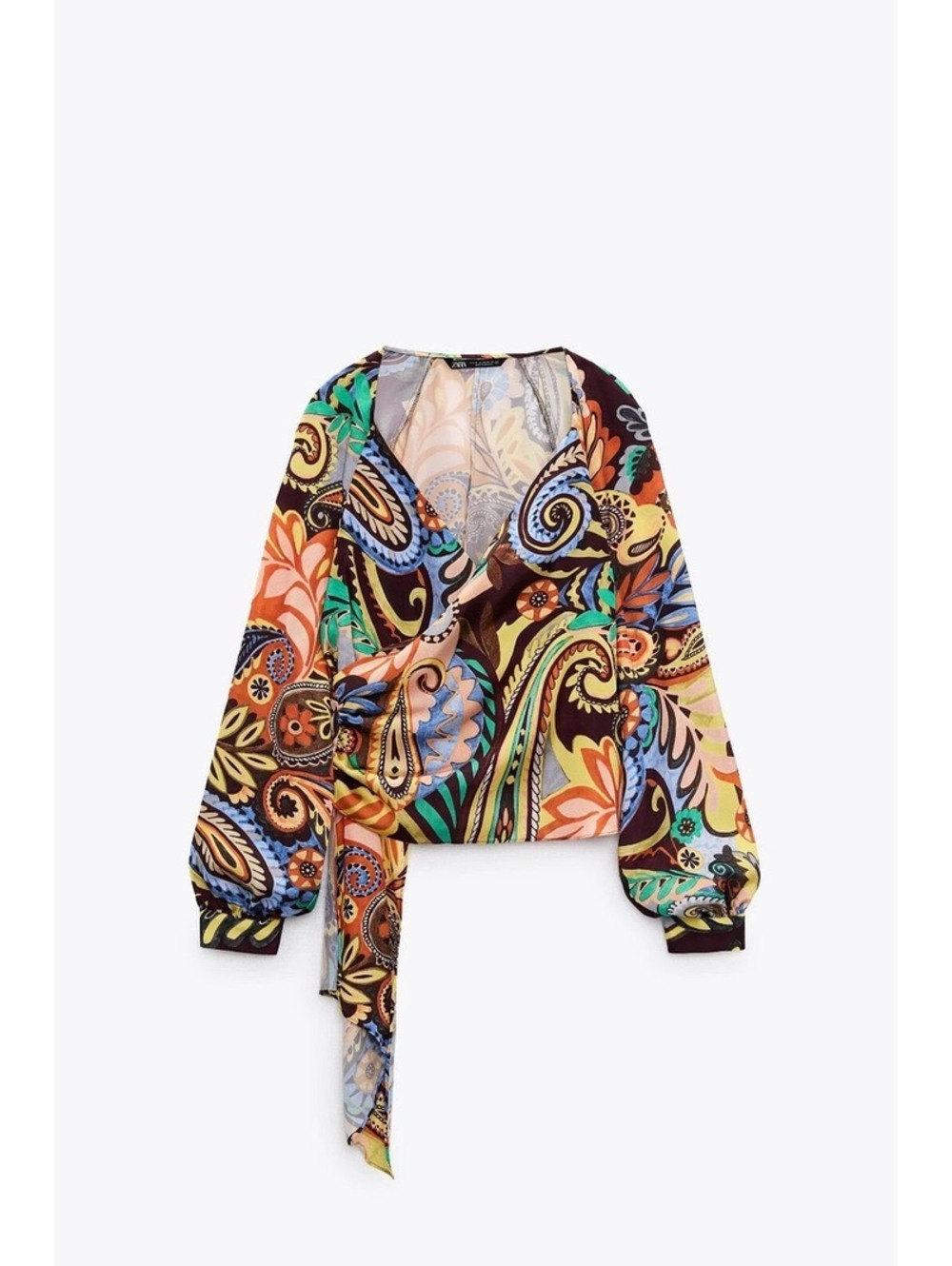 ZARA | Multicolor Paisley Wrap Top Tie Waist Boho Blouse Small Vacation